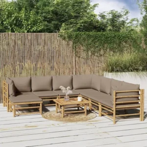 9 peças conj. lounge jardim bambu almofadões cinzento-acastanhado Clicnbuy