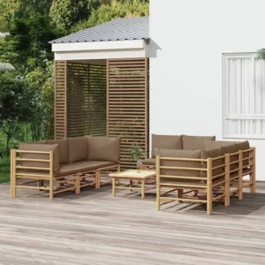 9 peças conj. lounge jardim bambu almofadões cinzento-acastanhado Clicnbuy