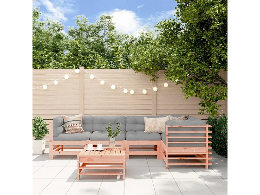 6 peças conj. lounge jardim com almofadões madeira douglas maciç Clicnbuy