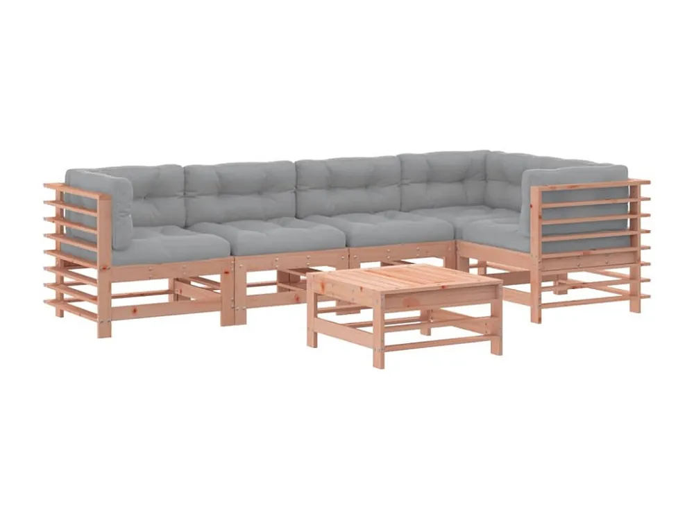 6 peças conj. lounge jardim com almofadões madeira douglas maciç Clicnbuy