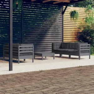 6 peças conj. lounge de jardim com almofadões antracite pinho Clicnbuy