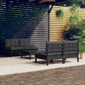 5 peças conj. lounge de jardim com almofadões antracite pinho Clicnbuy