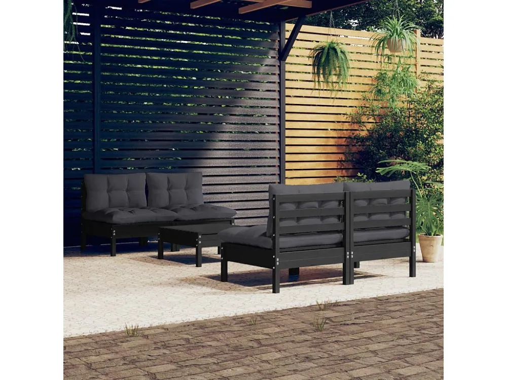 5 peças conj. lounge de jardim com almofadões antracite pinho Clicnbuy