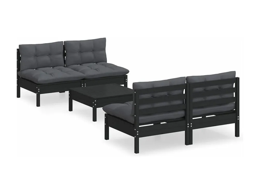 5 peças conj. lounge de jardim com almofadões antracite pinho Clicnbuy
