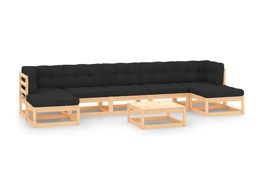 8 peças conj. lounge jardim com almofadões antracite pinho maciço Clicnbuy