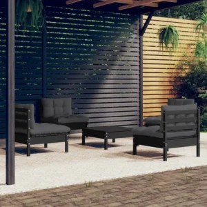 5 peças conj. lounge de jardim com almofadões antracite pinho Clicnbuy