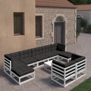 10 peças conj. lounge de jardim com almofadões pinho maciço branco Clicnbuy