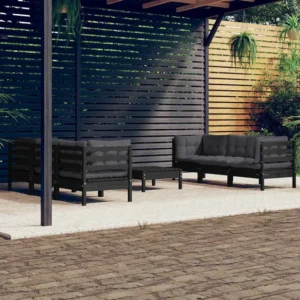 7 peças conj. lounge de jardim com almofadões antracite pinho Clicnbuy
