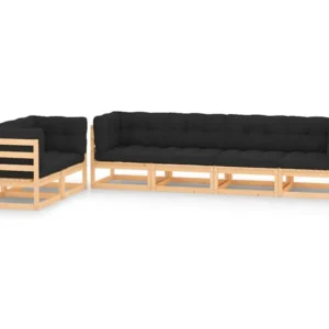 6 peças conj. lounge jardim com almofadões antracite pinho maciço Clicnbuy