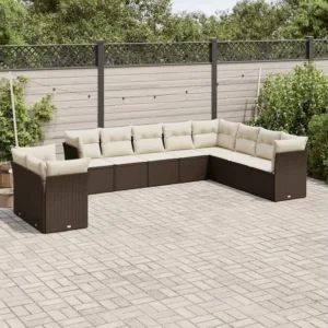 10 peças conj. sofás jardim com almofadões vime PE castanho Clicnbuy