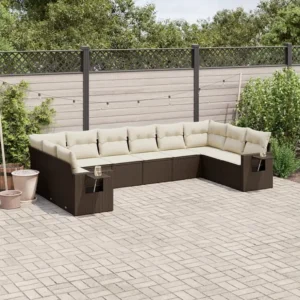 10 peças conj. sofás jardim com almofadões vime PE castanho Clicnbuy