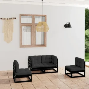 4 peças conjunto longue de jardim com almofadões pinho maciço Clicnbuy