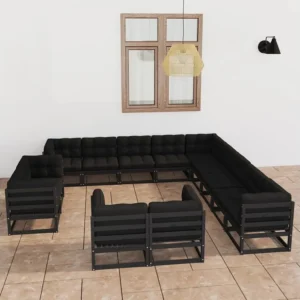 13 peças conjunto longue jardim com almofadões pinho maciço preto Clicnbuy