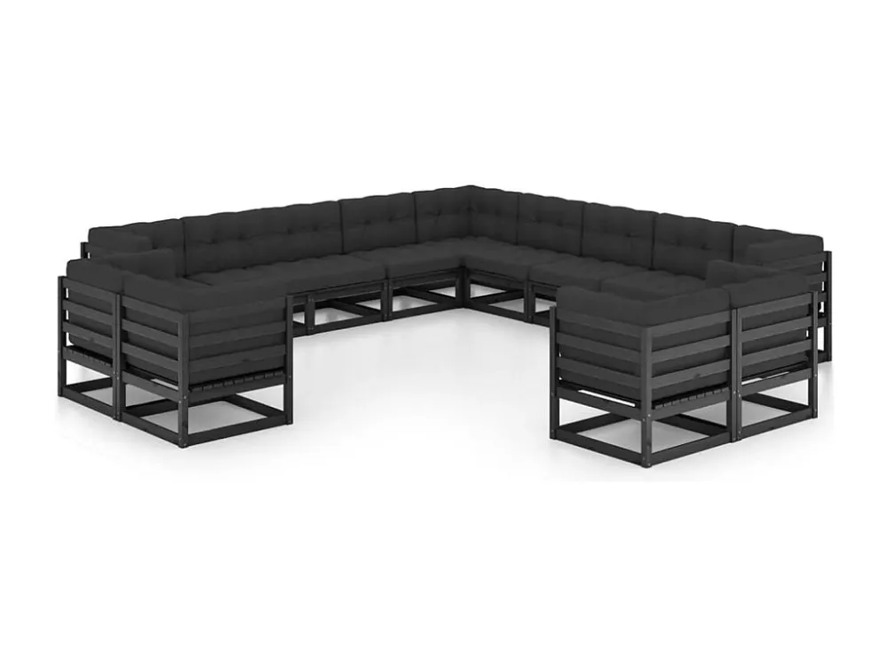 13 peças conjunto longue jardim com almofadões pinho maciço preto Clicnbuy