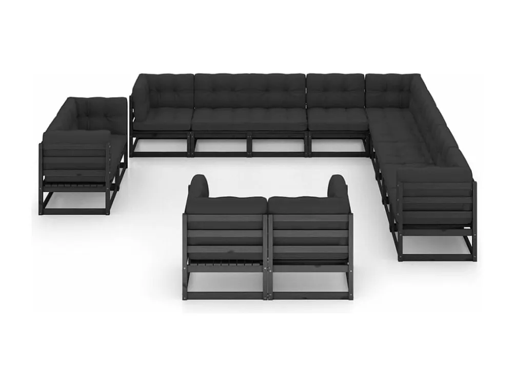 13 peças conjunto longue jardim com almofadões pinho maciço preto Clicnbuy