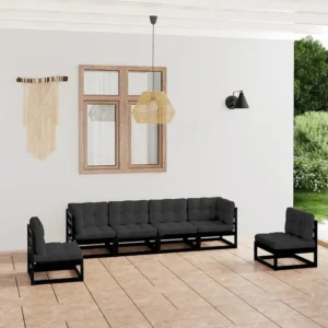 6 peças conjunto longue de jardim com almofadões pinho maciço Clicnbuy