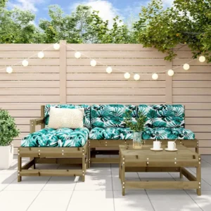 5 peças conjunto lounge de jardim com almofadões pinho impregnado Clicnbuy