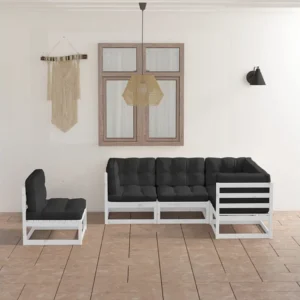 5 peças conjunto lounge de jardim com almofadões pinho maciço Clicnbuy