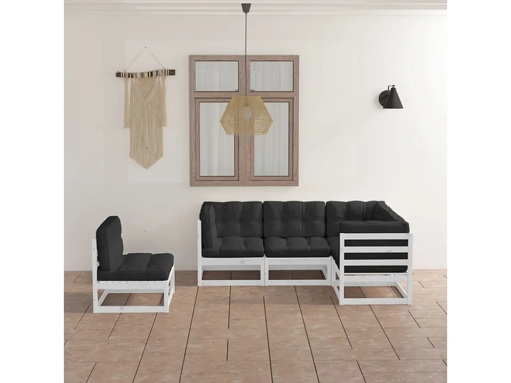 5 peças conjunto lounge de jardim com almofadões pinho maciço Clicnbuy