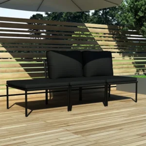 3 peças conjunto lounge de jardim com almofadões PVC preto Clicnbuy