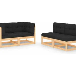 4 peças conjunto lounge de jardim com almofadões pinho maciço Clicnbuy