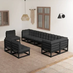 9 peças conjunto lounge de jardim com almofadões pinho maciço Clicnbuy