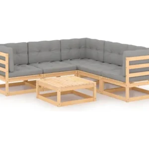 6 peças conjunto lounge de jardim com almofadões pinho maciço Clicnbuy
