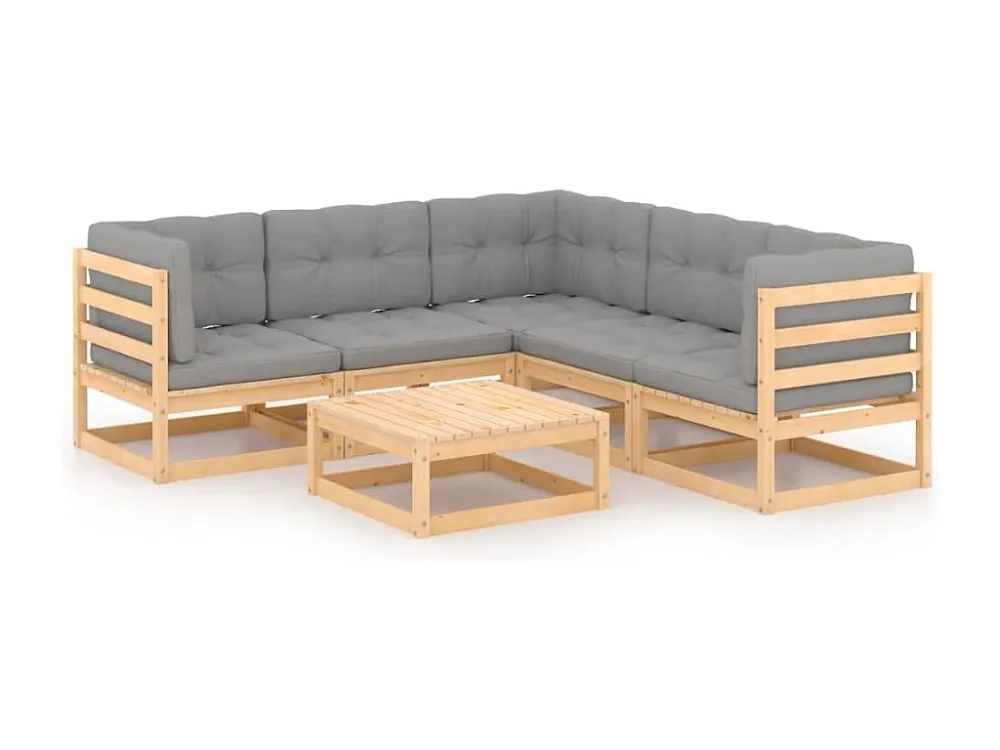 6 peças conjunto lounge de jardim com almofadões pinho maciço Clicnbuy