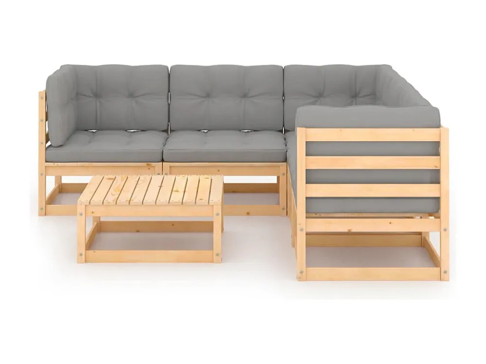 6 peças conjunto lounge de jardim com almofadões pinho maciço Clicnbuy