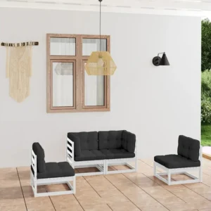 4 peças conjunto lounge de jardim com almofadões pinho maciço Clicnbuy
