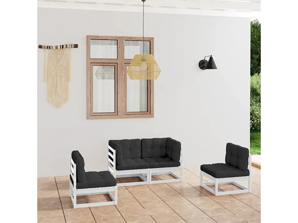4 peças conjunto lounge de jardim com almofadões pinho maciço Clicnbuy