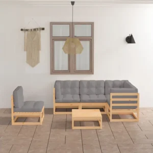6 peças conjunto lounge de jardim com almofadões pinho maciço Clicnbuy