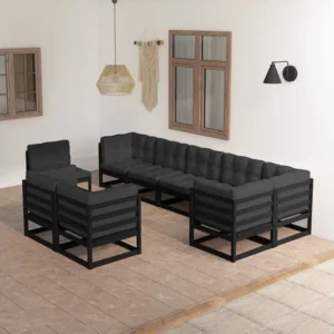 9 peças conjunto lounge de jardim com almofadões pinho maciço Clicnbuy