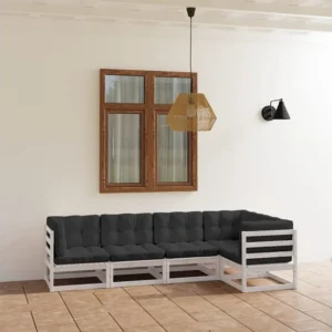 5 peças conjunto lounge de jardim com almofadões pinho maciço Clicnbuy