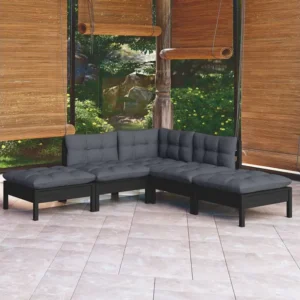 5 peças conjunto lounge de jardim com almofadões pinho maciço Clicnbuy