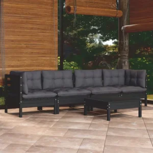 5 peças conjunto lounge de jardim com almofadões pinho maciço Clicnbuy
