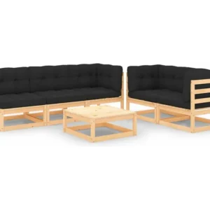 6 peças conjunto lounge de jardim com almofadões pinho maciço Clicnbuy
