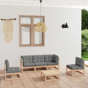 6 peças conjunto lounge de jardim com almofadões pinho maciço Clicnbuy