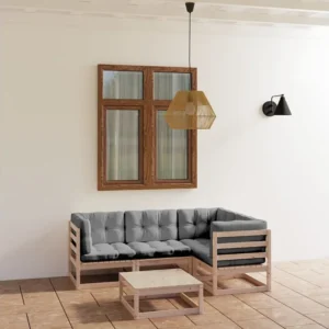 5 peças conjunto lounge de jardim com almofadões pinho m6aciço Clicnbuy