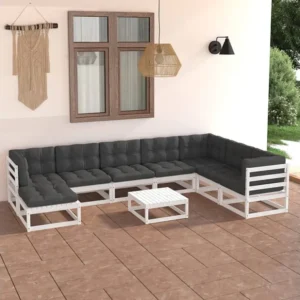9 peças conjunto lounge de jardim com almofadões pinho maciço Clicnbuy