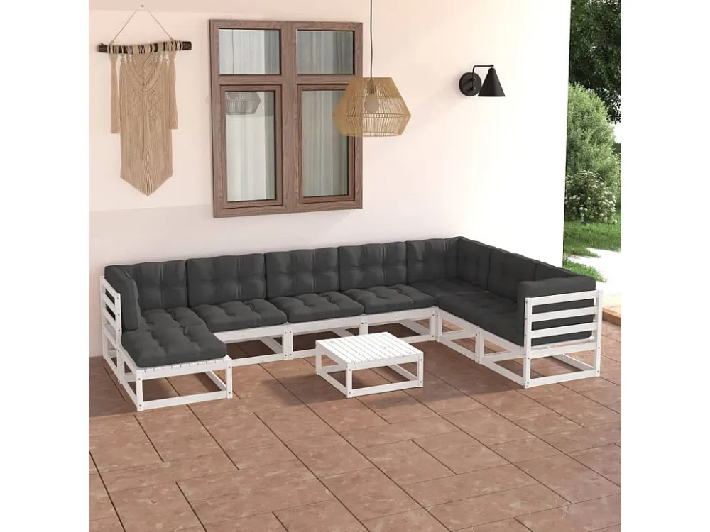 9 peças conjunto lounge de jardim com almofadões pinho maciço Clicnbuy
