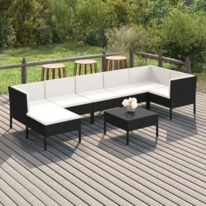 8 peças conjunto lounge de jardim com almofadões vime PE preto Clicnbuy