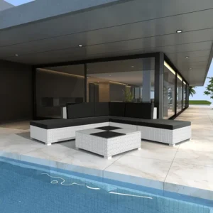 6 peças conjunto lounge de jardim com almofadões vime PE branco Clicnbuy
