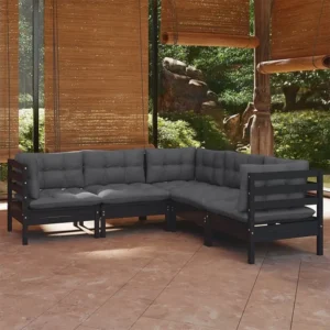 5 peças conjunto lounge jardim com almofadões pinho maciço preto Clicnbuy