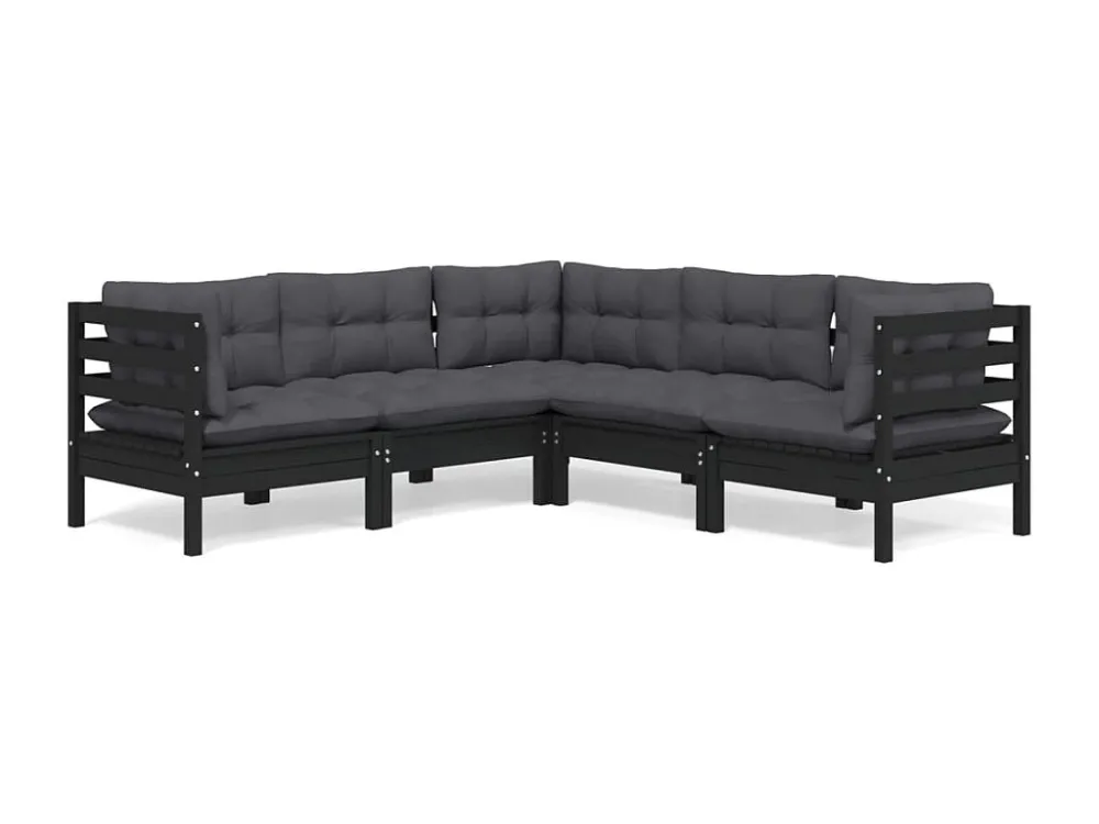 5 peças conjunto lounge jardim com almofadões pinho maciço preto Clicnbuy