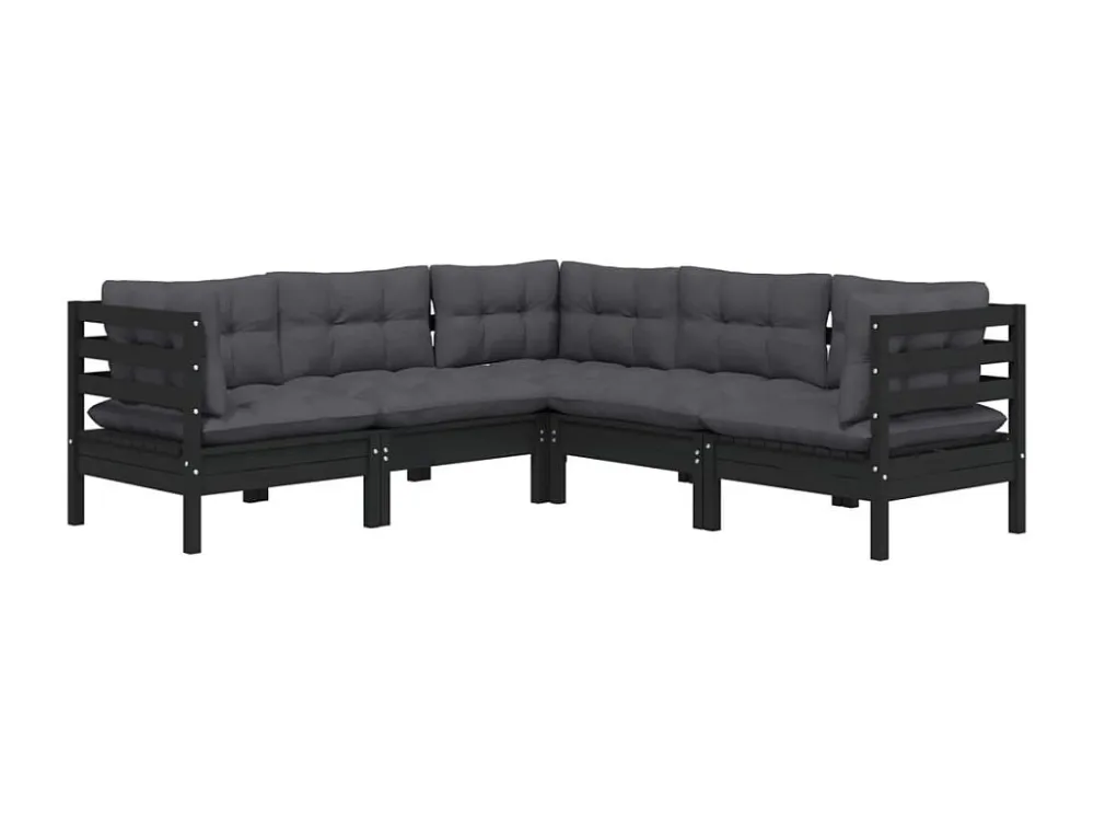 5 peças conjunto lounge jardim com almofadões pinho maciço preto Clicnbuy