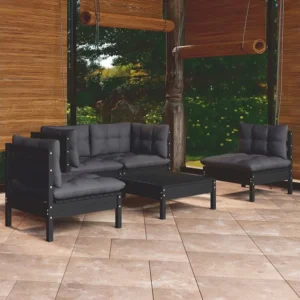 5 peças conjunto lounge de jardim com almofadões pinho maciço Clicnbuy
