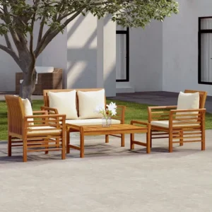 4 peças conjunto lounge de jardim com almofadões acácia maciç Clicnbuy