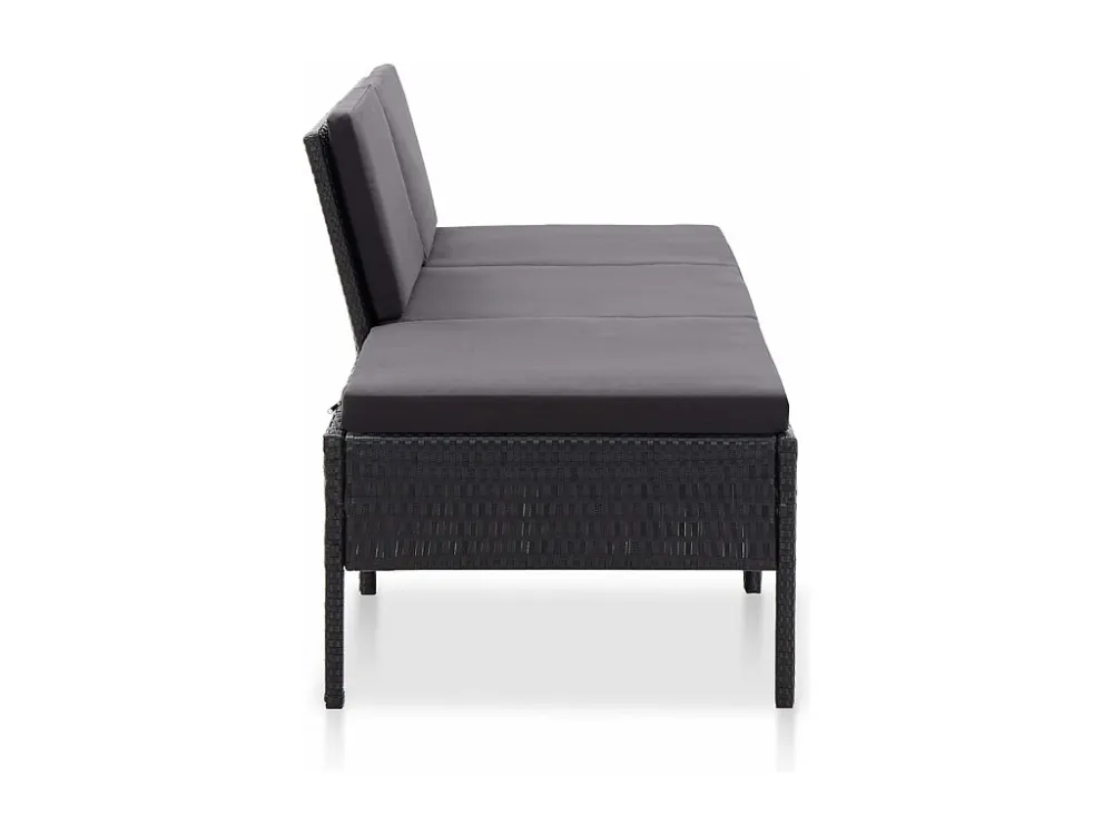 3 peças conjunto lounge de jardim com almofadões vime PE preto Clicnbuy