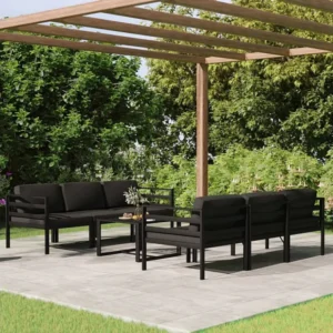 7 peças conjunto lounge jardim com almofadões alumínio antracite Clicnbuy
